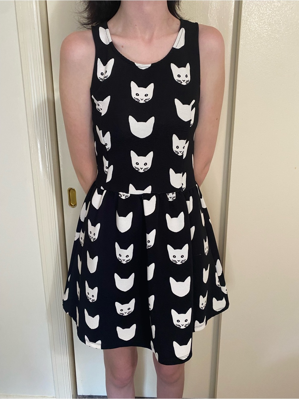 Divided H&M Black and White Cat Face Graphic Tank Skater Mini Dress Size XS
